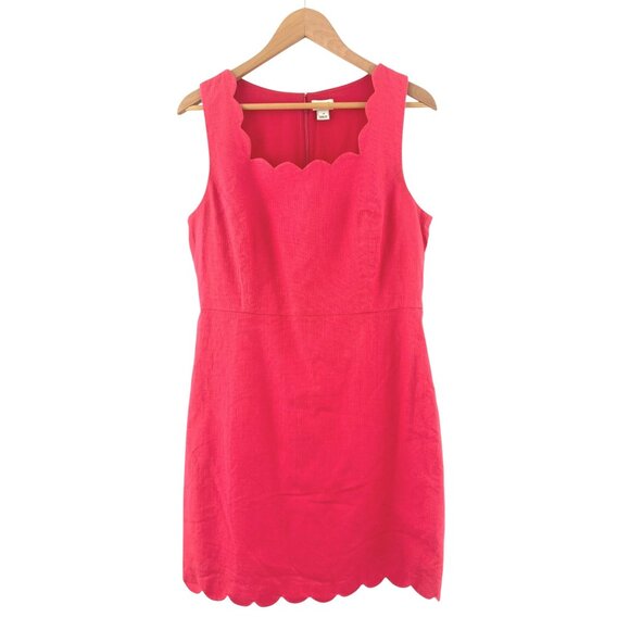 J. Crew Pink Basketweave Scalloped Hem Sheath Dress Size‎ 12 Cotton Summer Party - Picture 4 of 9
